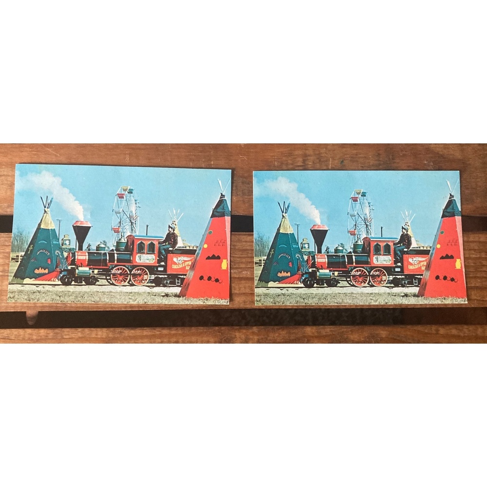 2 Postcards SC South of the Border Pedro's 1865 train ride with 1968 stamps